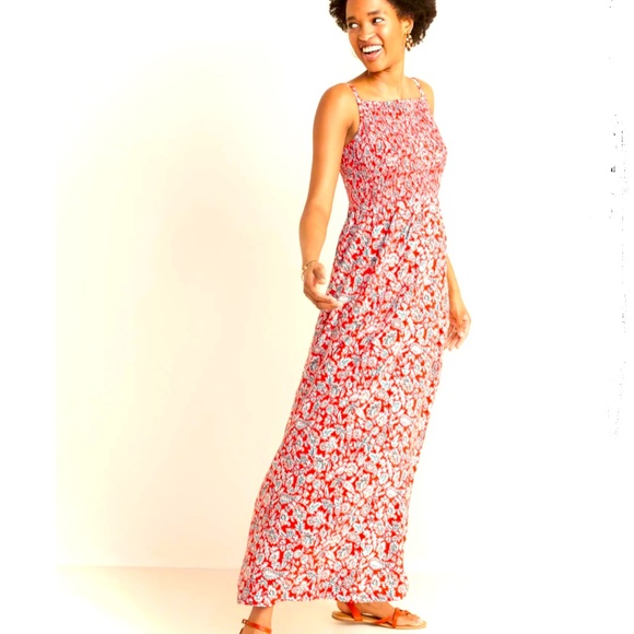 Old Navy Dresses & Skirts - Floral-Print Tangerine Smocked-Top Maxi Sundress, NWT